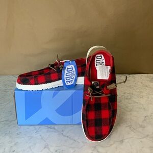 HEYDUDE Wendy Buffalo Plaid Casual Shoes for Ladies - Red/Black - 9M